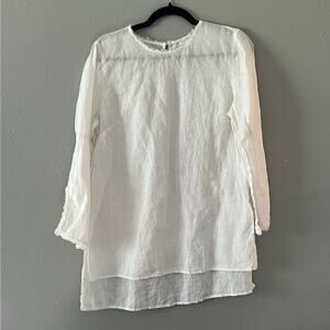 J. Jill Love Linen White Tunic Women’s Size M 100% Linen Top Boho Coastal Resort